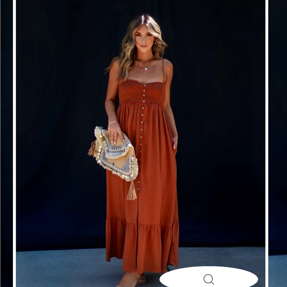 Vici Rust Button-Front Maxi Dress
